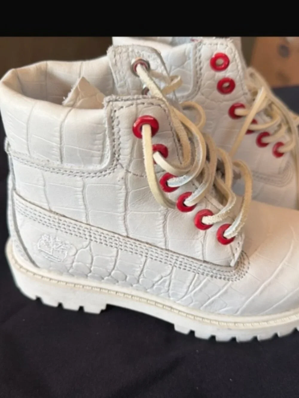 Timberland Premium White Croc Leather Boots Kids Size 12.5 NWOT